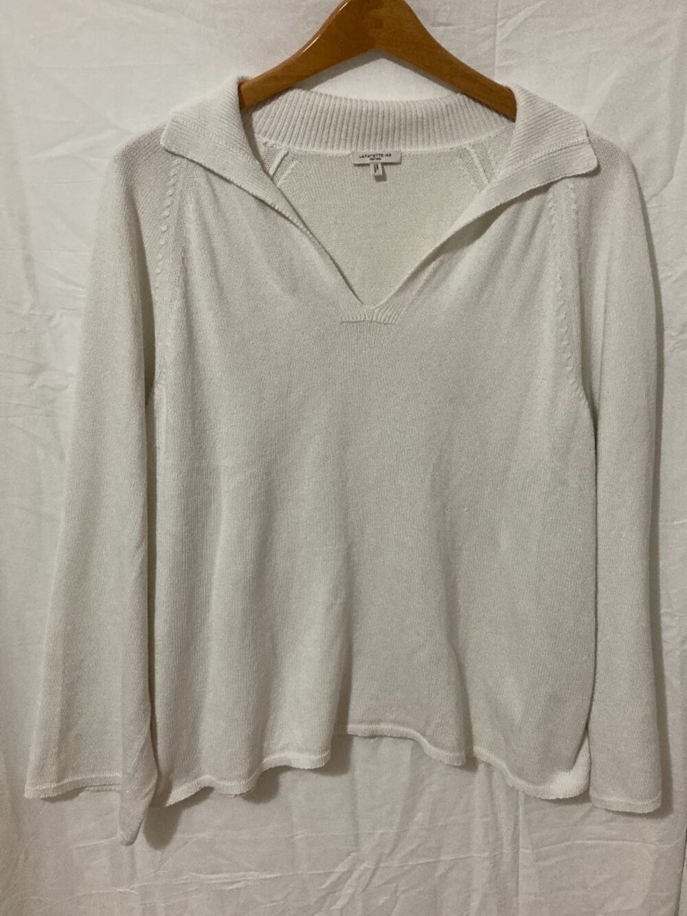 Lafayette 148 Womens XL White Sweater Shirt Collar Long Sleeve Silk Cotton Work